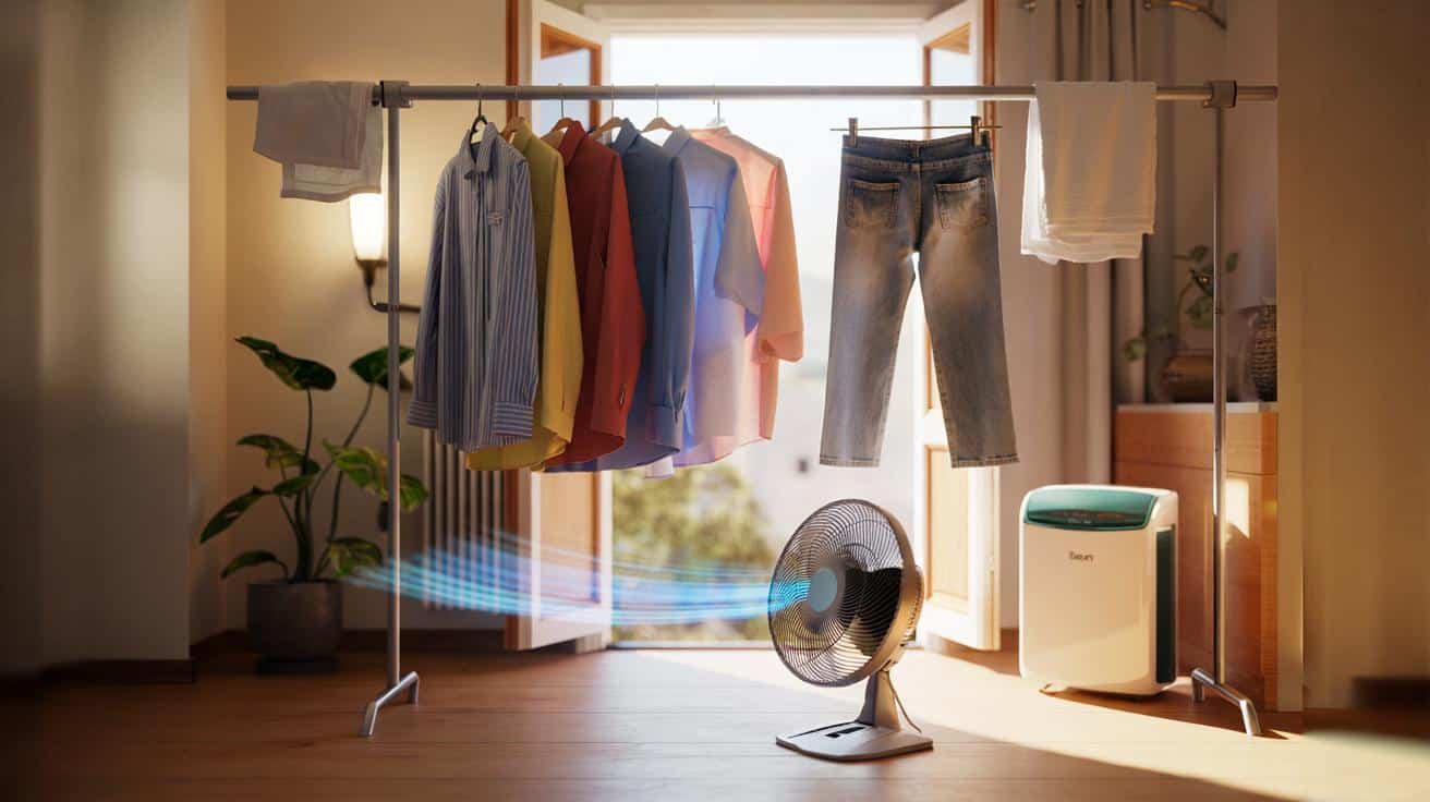 Adiós a la secadora : el truco alemán con perchas separadas y un ventilador que tú puedes usar