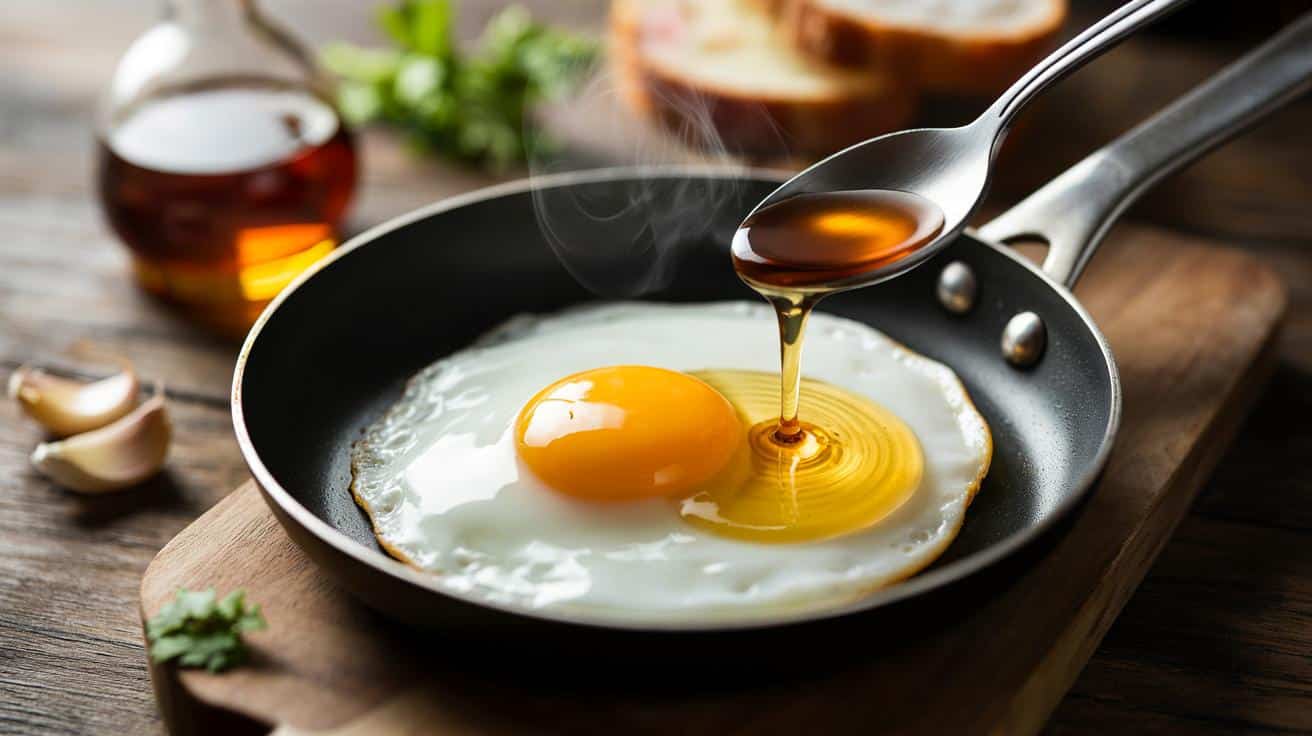 Echa vinagre al freír los huevos: por qué una cucharadita cambia tu yema y te ahorra salpicaduras