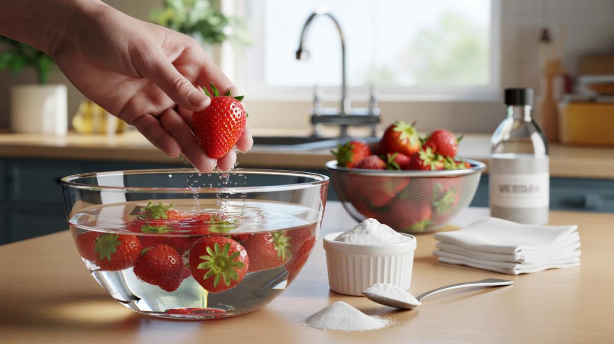 Ni agua del grifo ni vinagre: el truco que usan los nutricionistas para lavar fresas con bicarbonato