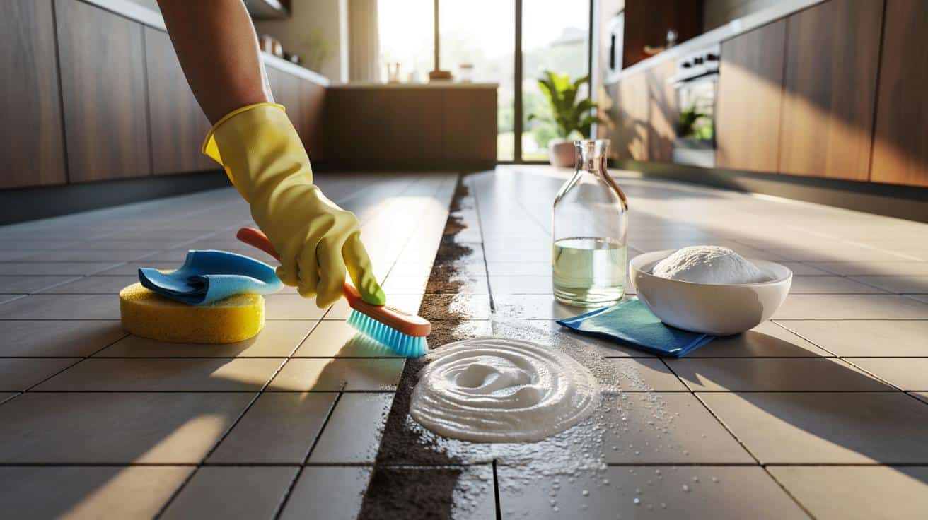 Si tienes las juntas negras, este método con bicarbonato, vinagre y cepillo deja el suelo como nuevo